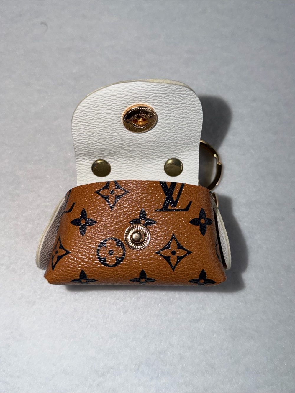 Luxury-Style Tan Monogram Mini Purse Keychain with Tassel - Picture 6 of 6